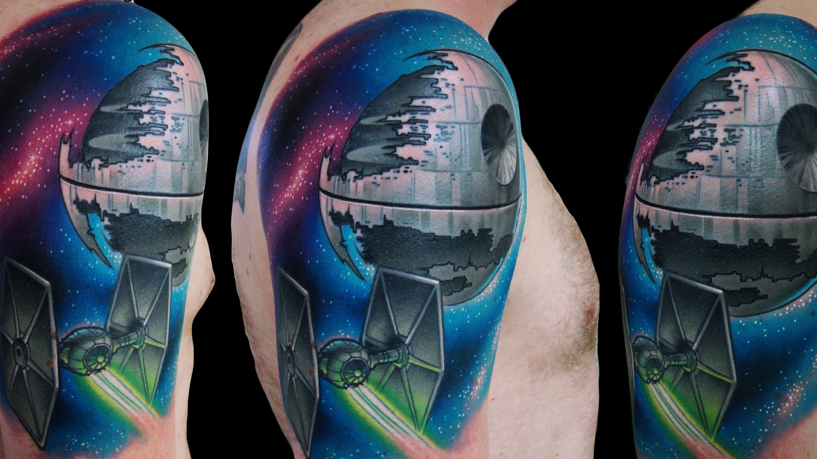 Star Wars Death Star Tattoo done by Cracker Joe Swider in Connecticut